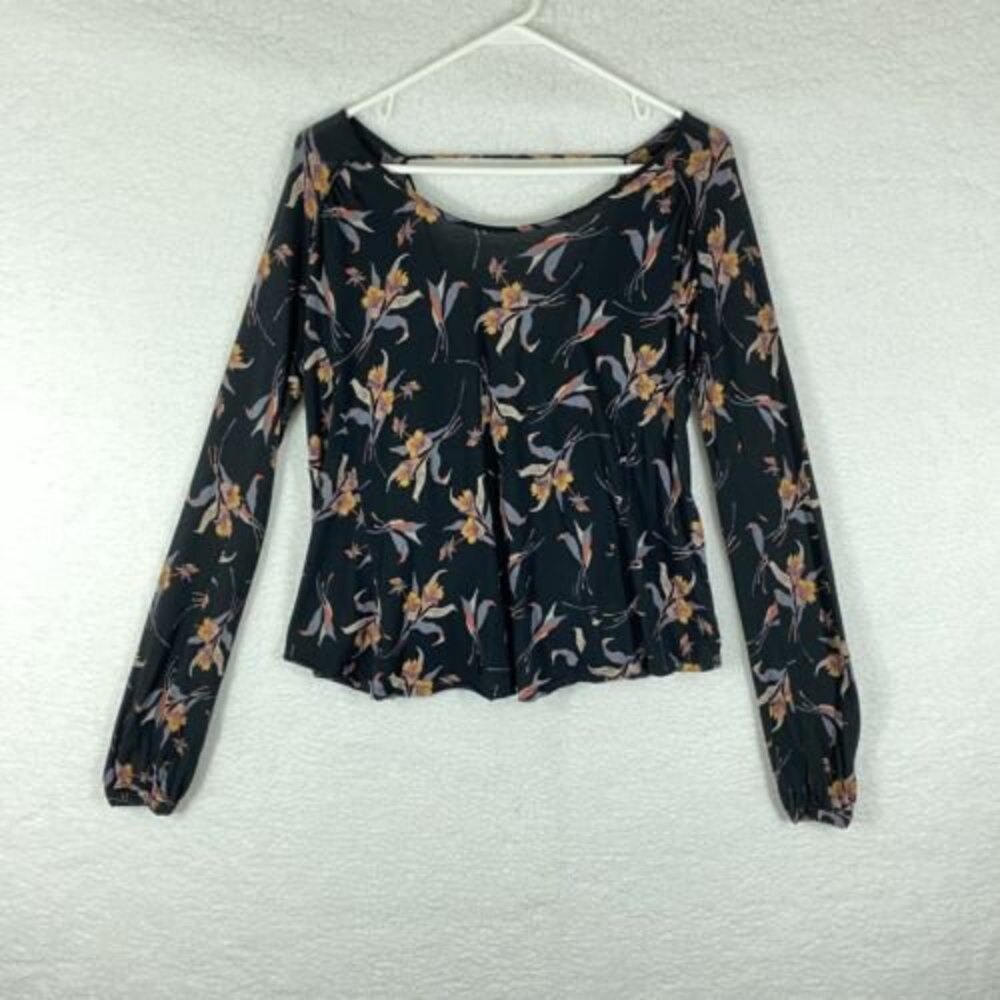 Free People Top Size XS Elsa Jersey Open Twisted Back Floral‎ Strappy Blouse